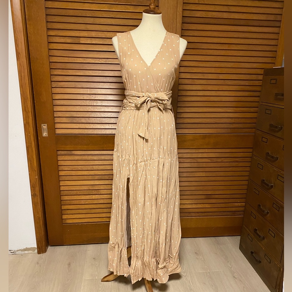 Vici Timeless Peach Nude Maxi Dress with Polka Dots